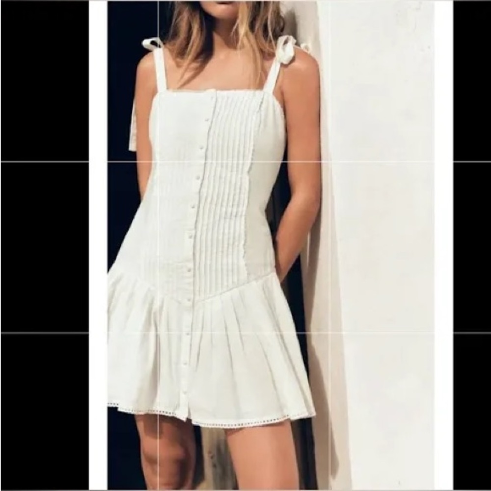 Zara White Tie-Shoulder Pintuck Mini Dress